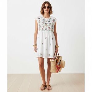 Zara Boho Embroidered Floral Jeweled Mini Dress Fairy Festival Romantic Sz M